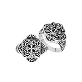 Sterling Silver Handcrafted Cubic Zircon Ornate Square Shape Statement Ring